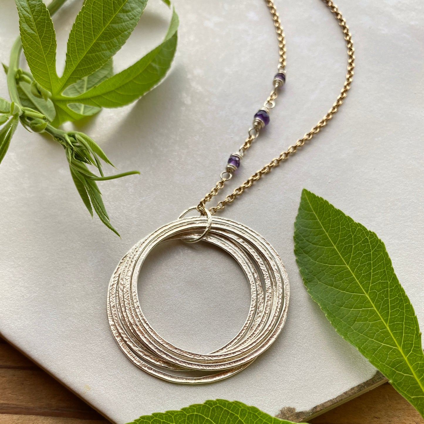 70th Birthday Milestone Necklace Mixed Metal with Birthstones