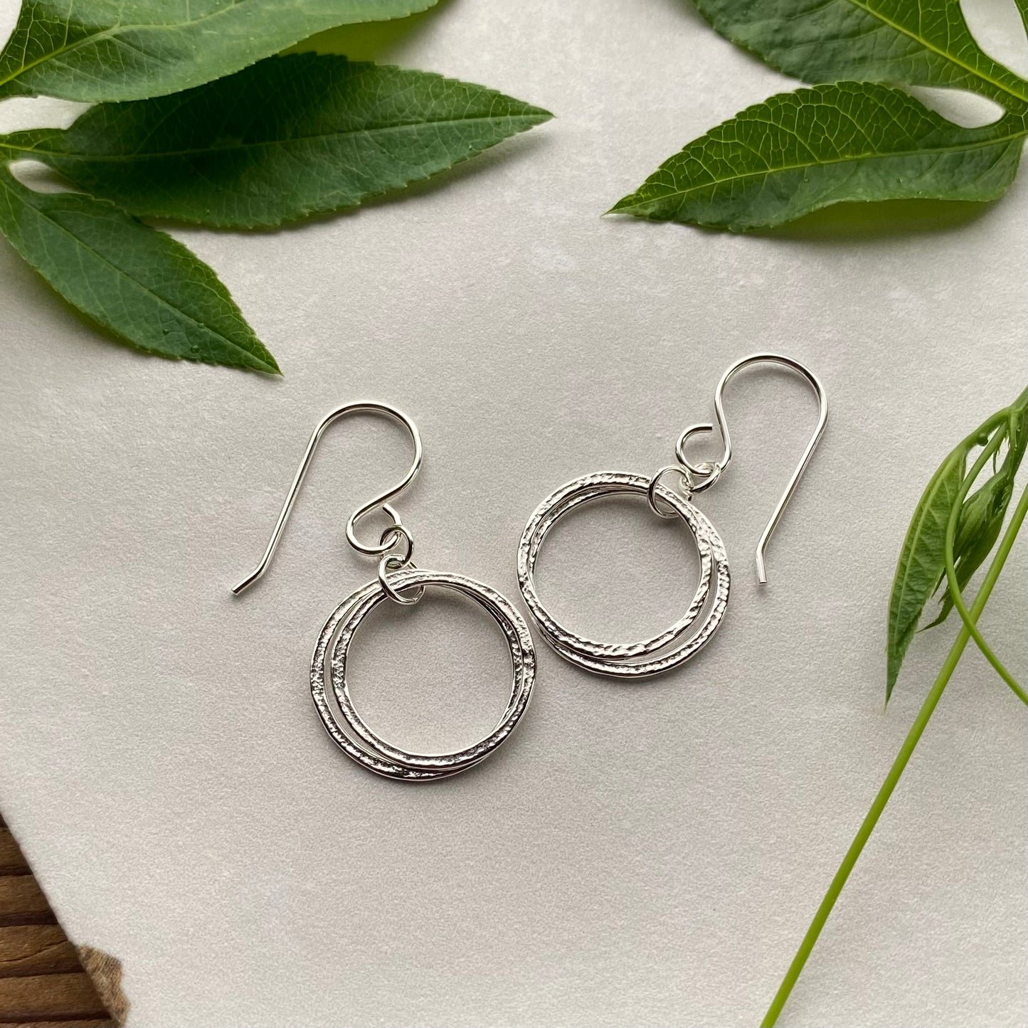 Handcrafted Sterling Silver 2 Circle, Double Hoop Earrings 