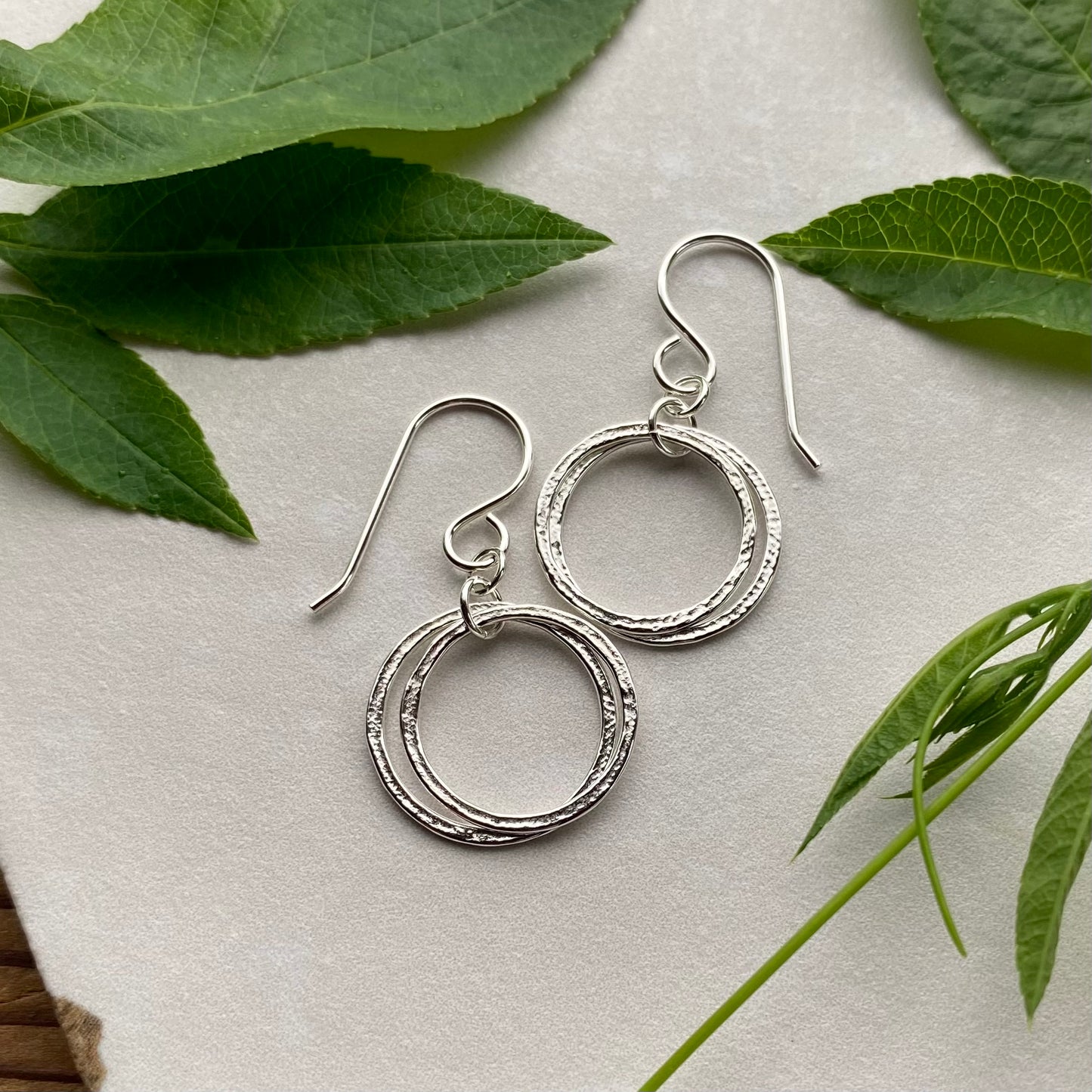 Handcrafted Sterling Silver 2 Circle, Double Hoop Earrings 