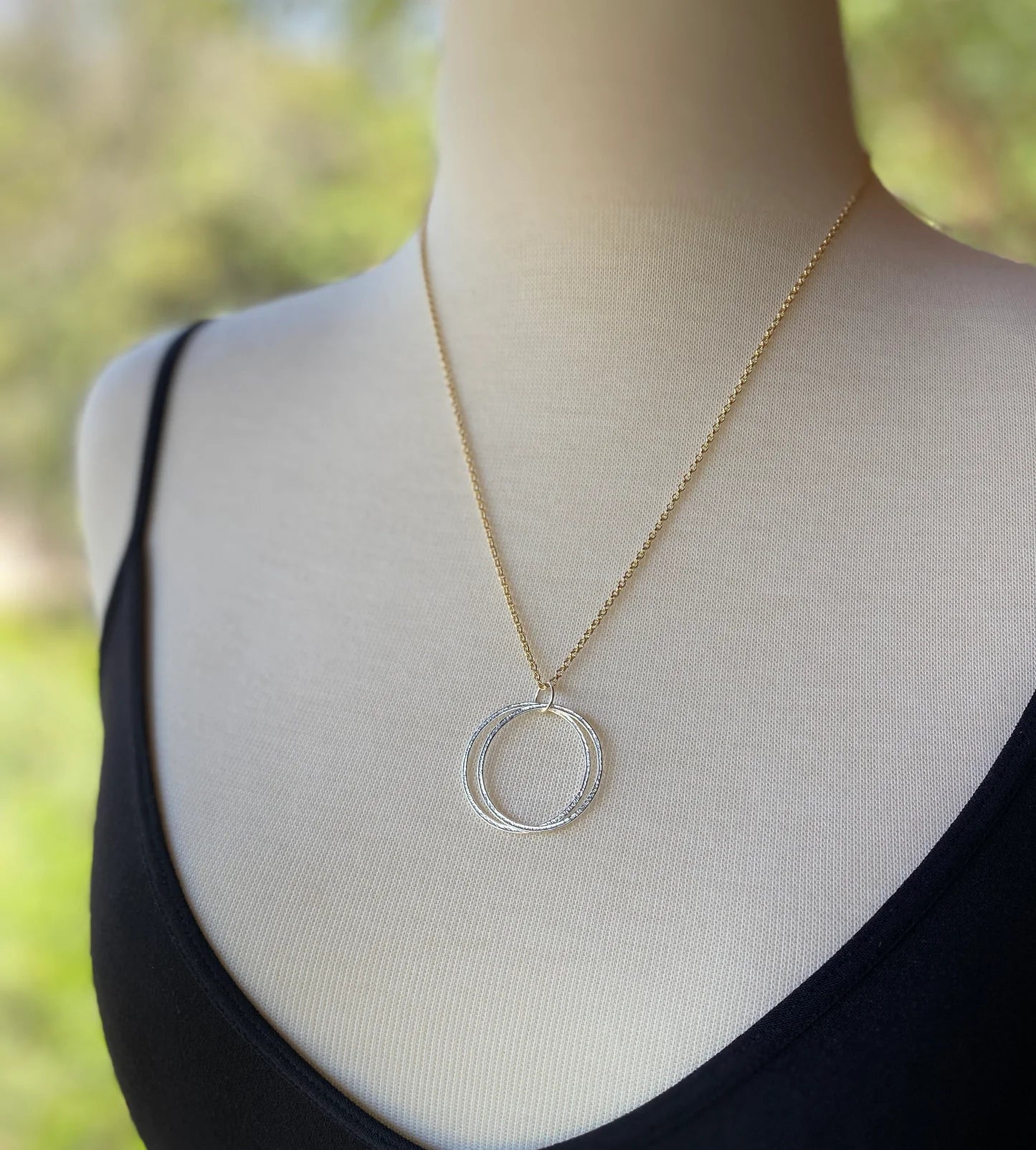 large mixed metal gold & Silver 20th Birthday Necklace Gift for Woman Turning Twenty with 2 rings for 2 decades layered silver circles pendant, high quality milestone jewelry
