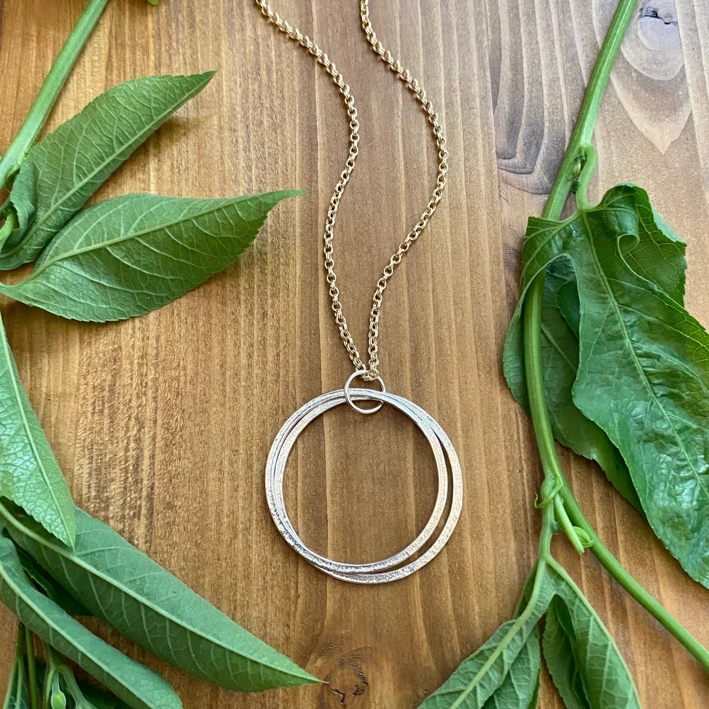 large mixed metal gold & Silver 20th Birthday Necklace Gift for Woman Turning Twenty with 2 rings for 2 decades layered silver circles pendant, high quality milestone jewelry
