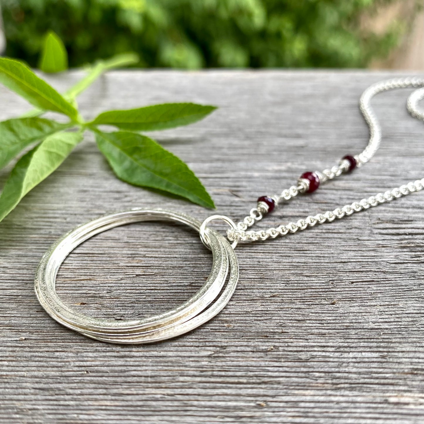 40th Birthday Milestone Necklace with Birthstones, Bold Sterling Silver Sparkly Circles 4 Rings for 4 Decades Pendant,