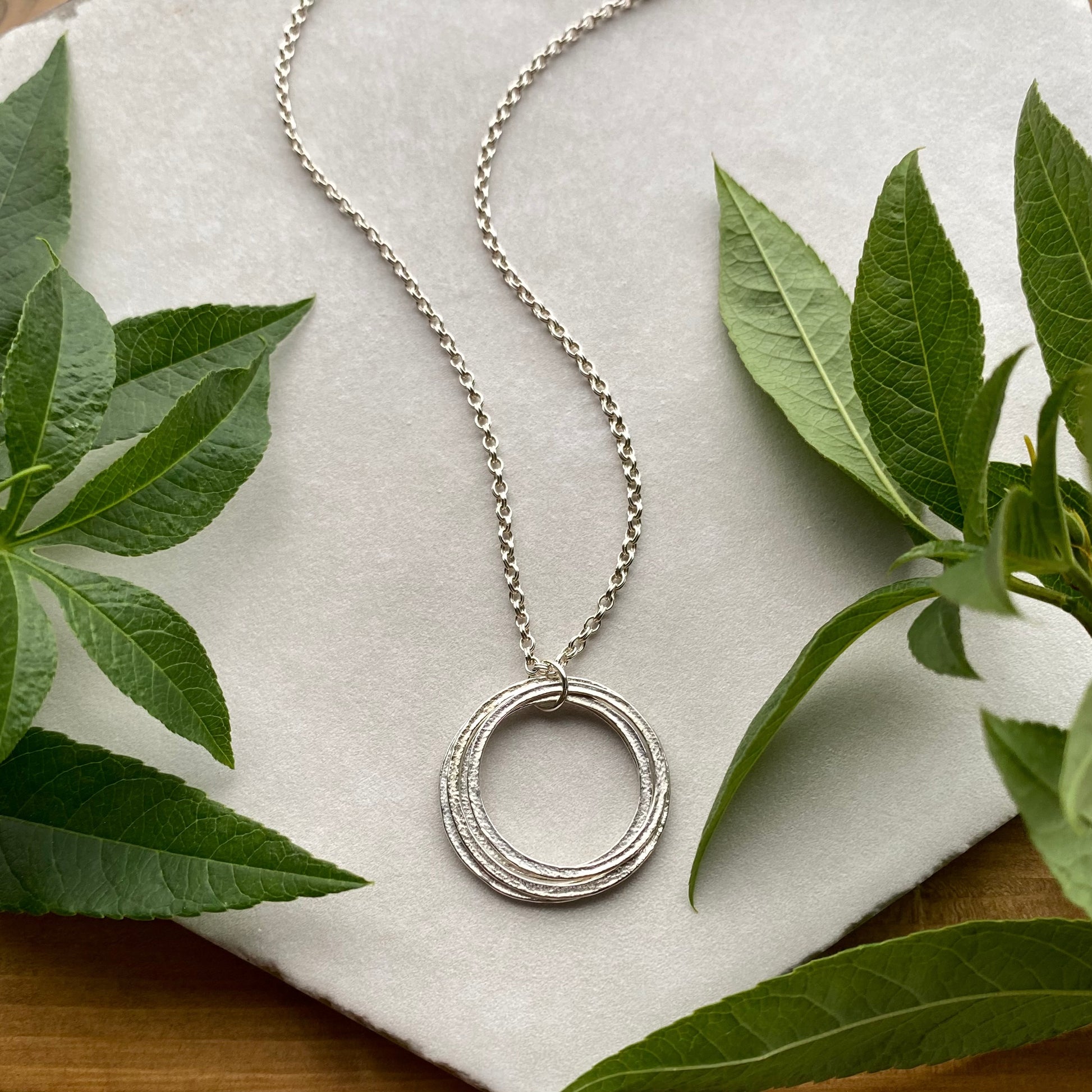 50th Birthday Necklace Gift for Woman Turning Fifty with 5 rings for 5 decades layered sterling silver circles pendant, high quality milestone jewelry