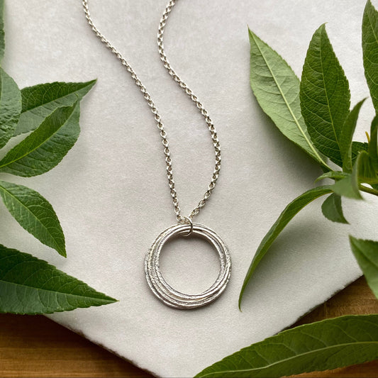 50th Birthday Necklace Gift for Woman Turning Fifty with 5 rings for 5 decades layered sterling silver circles pendant, high quality milestone jewelry