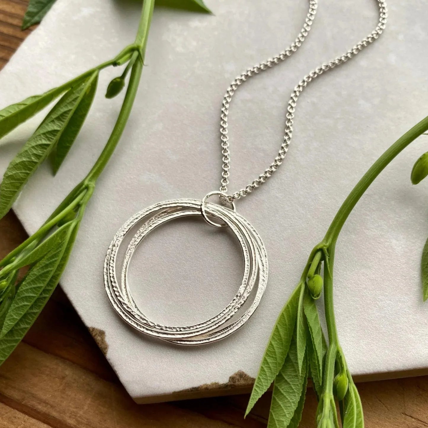 Sterling Silver 50th Birthday Necklace Gift for Woman turning Fifty with 5 rings for 5 decades, elegant high quality milestone jewelry birthday present