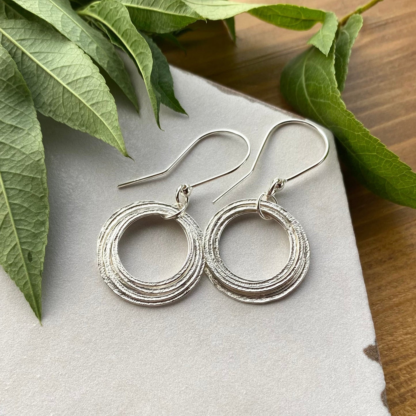 70th Birthday Earrings - sterling silver 7 circle dangle 