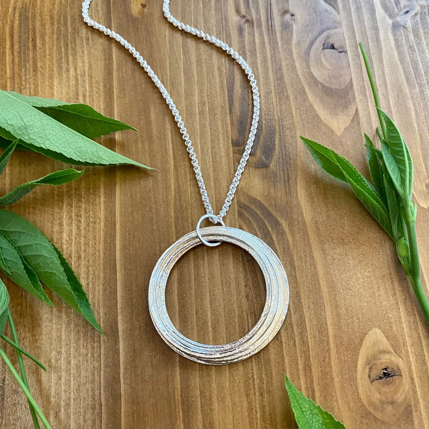 Large Sterling Silver 70th Birthday Necklace Gift for Woman Turning Seventy with 7 rings for 7 decades silver circles pendant, high quality milestone jewelry