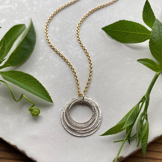 70th Birthday gold & silver 7 circle necklace