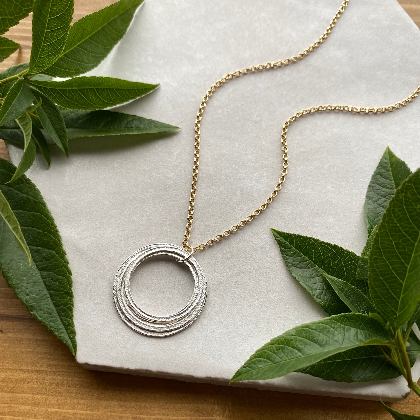 Gold & Silver 70th Birthday Necklace Gift for Woman Turning Seventy with 7 rings for 7 decades silver circles pendant, high quality milestone jewelry