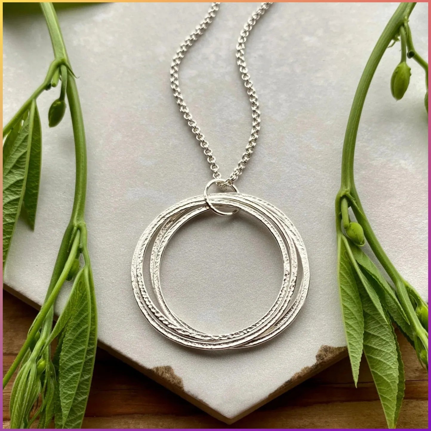 Sterling Silver 50th Birthday Necklace Gift for Woman turning Fifty with 5 rings for 5 decades, elegant high quality milestone jewelry birthday present