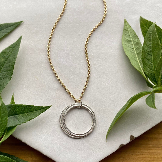 Gold & Silver 20th Birthday Necklace Gift for Woman Turning Twenty with 2 rings for 2 decades layered silver circles pendant, high quality milestone jewelry
