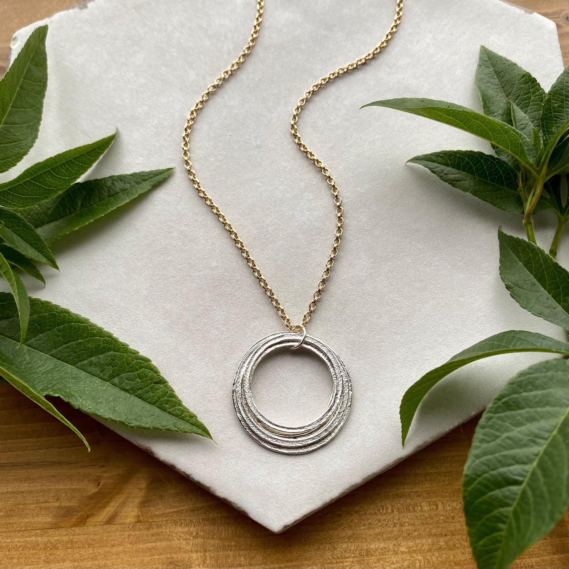 Gold & Silver 70th Birthday Necklace Gift for Woman Turning Seventy with 7 rings for 7 decades 
