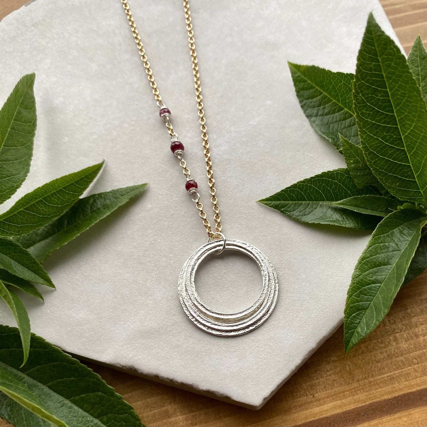 Gold & Silver 70th Birthday Necklace Gift for Woman Turning Seventy with 7 rings for 7 decades 