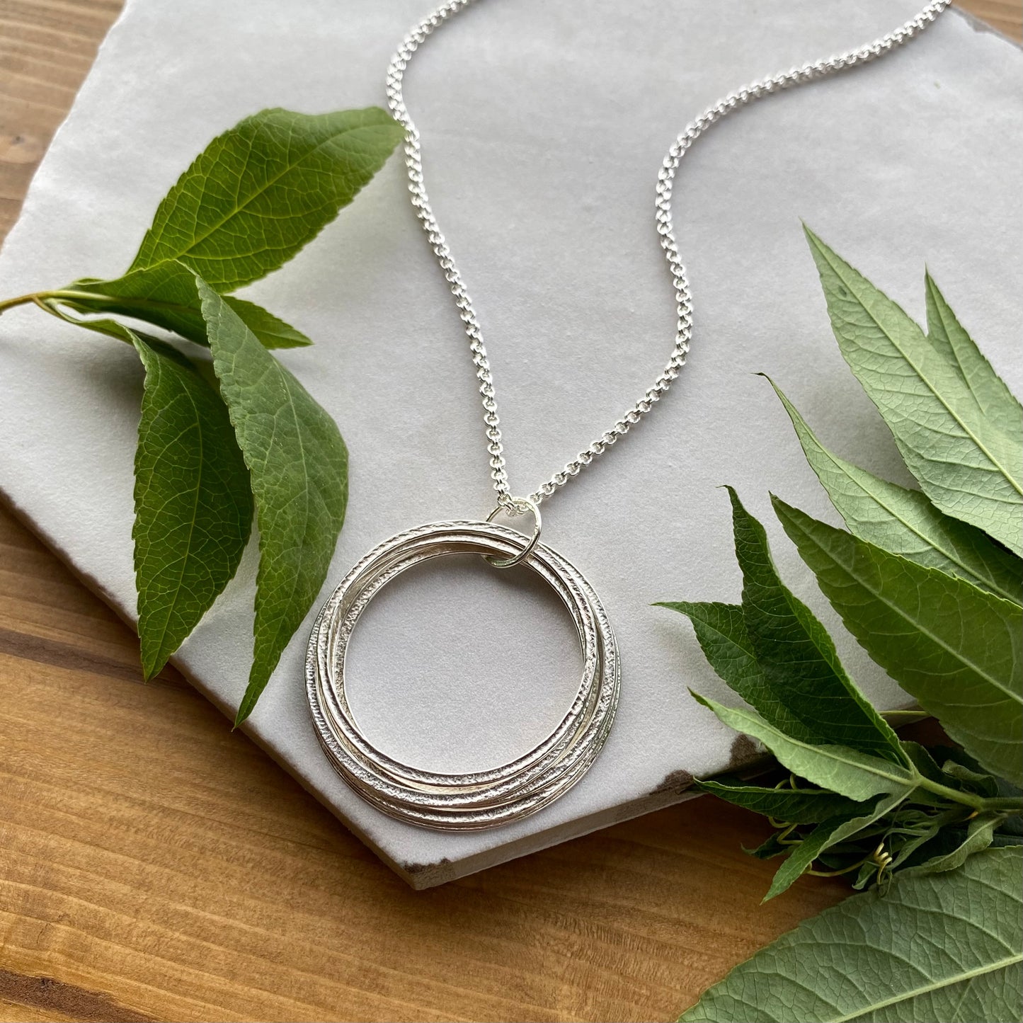 Handcrafted Six Circle Necklace in Sterling Silver 6 rings for 6 decades,