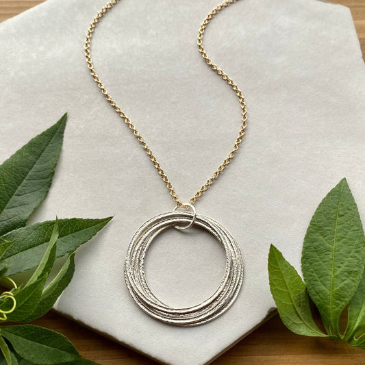 Handcrafted Six Circle Necklace in Sterling Silver on 14K Gold Filled Chain, 6 rings for 6 decades, Perfectly Imperfect Unique Pendant Design - Beautifully Meaningful 60th birthday gift! 