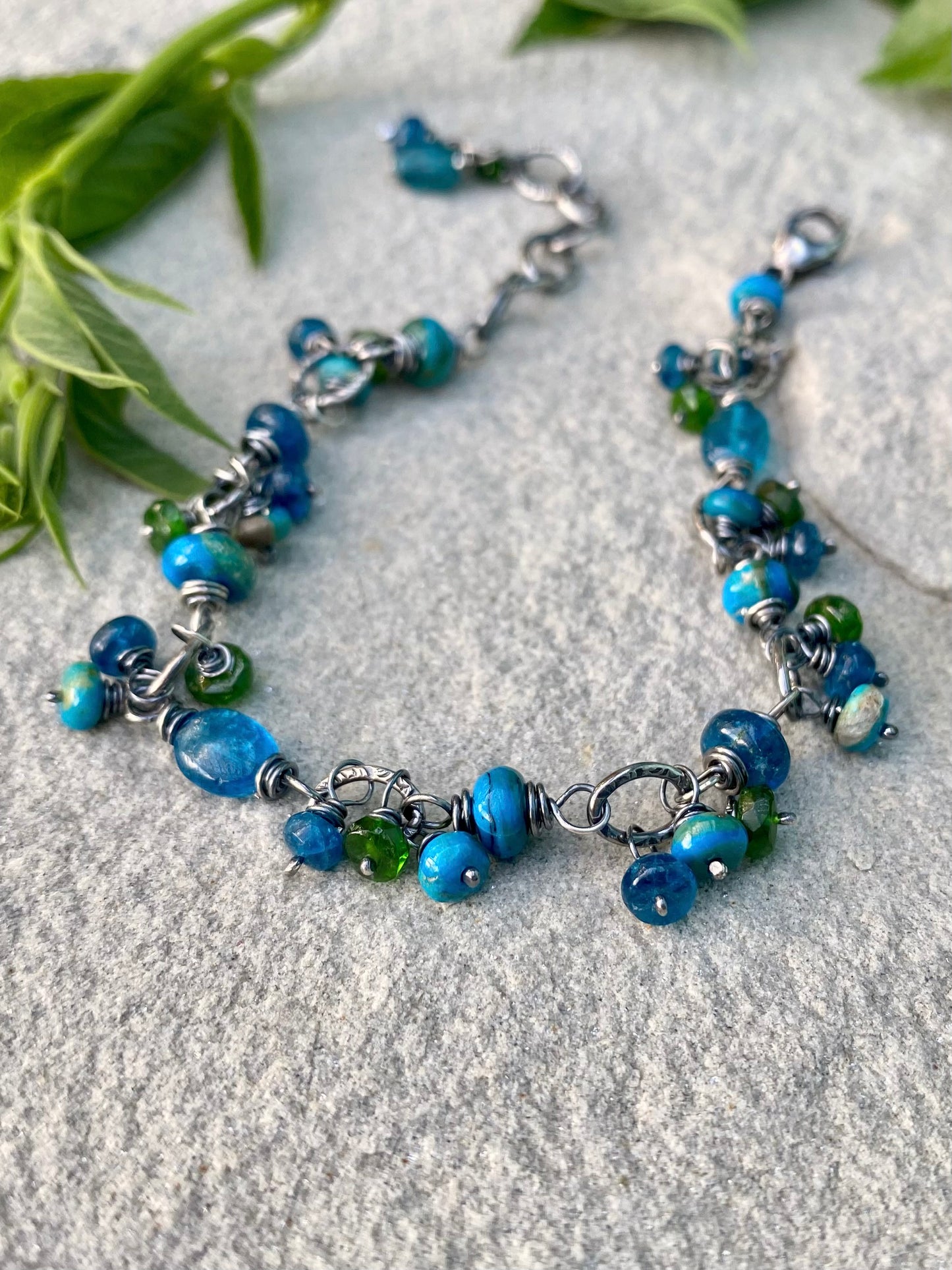beaded boho bracelet - peruvian opal & chrome diopside