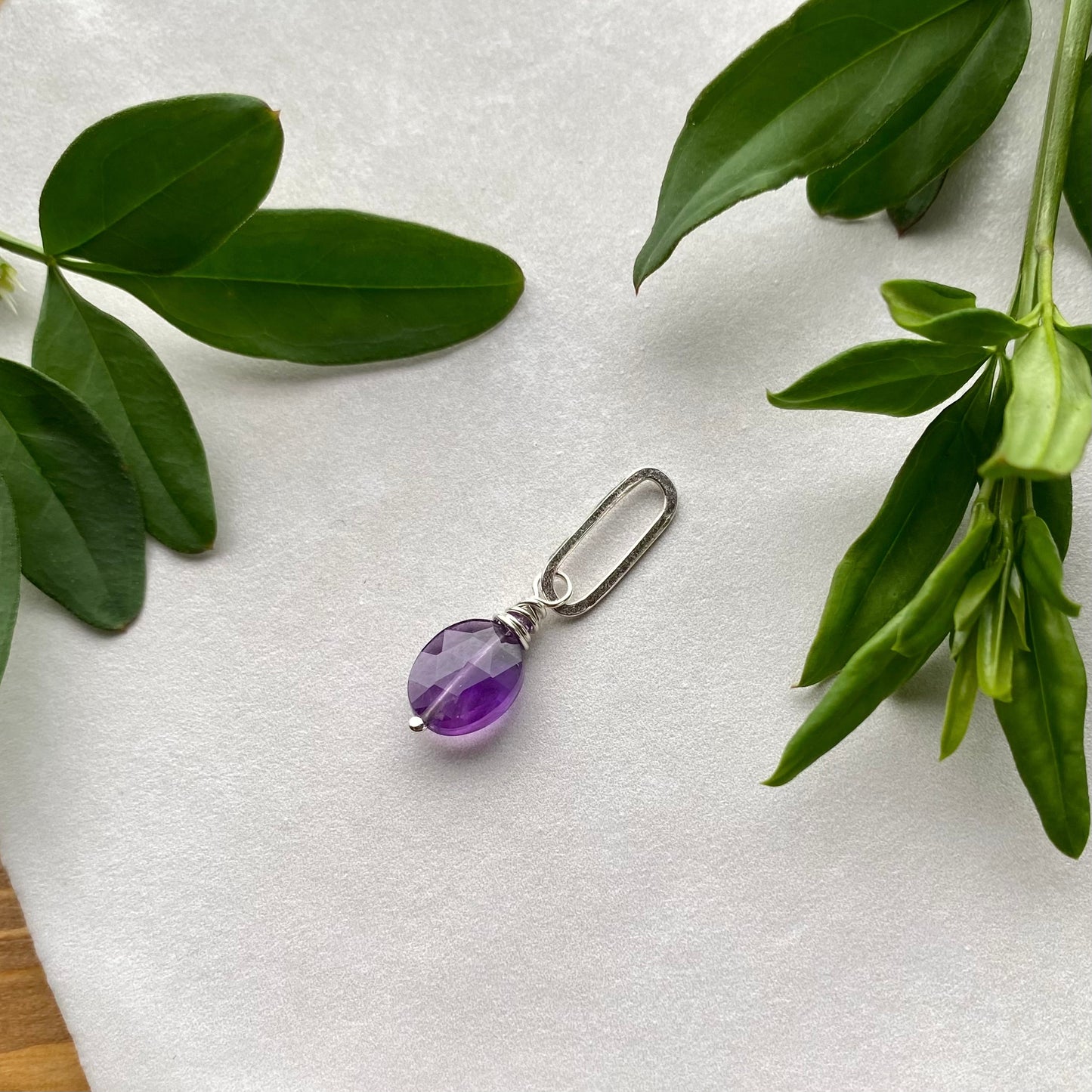 Beaded Charm - Amethyst Oval