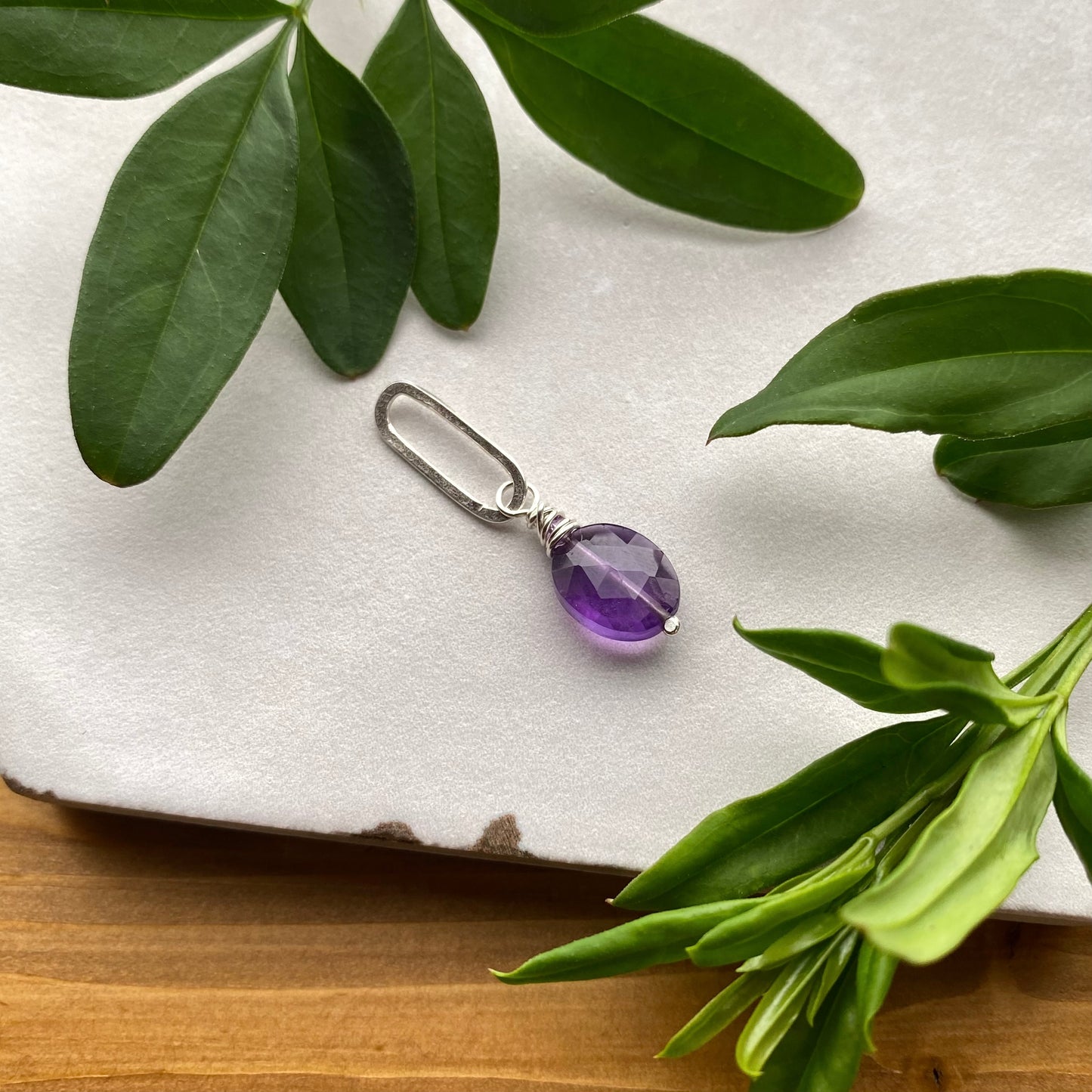 Beaded Charm - Amethyst Oval