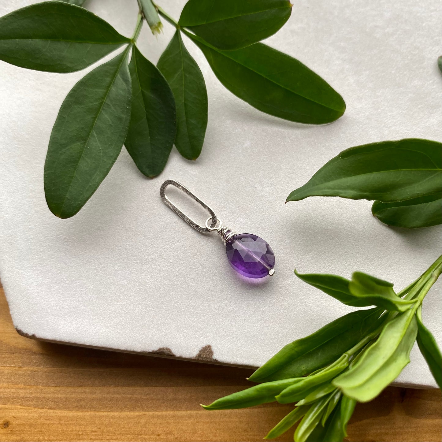 Beaded Charm - Amethyst Oval