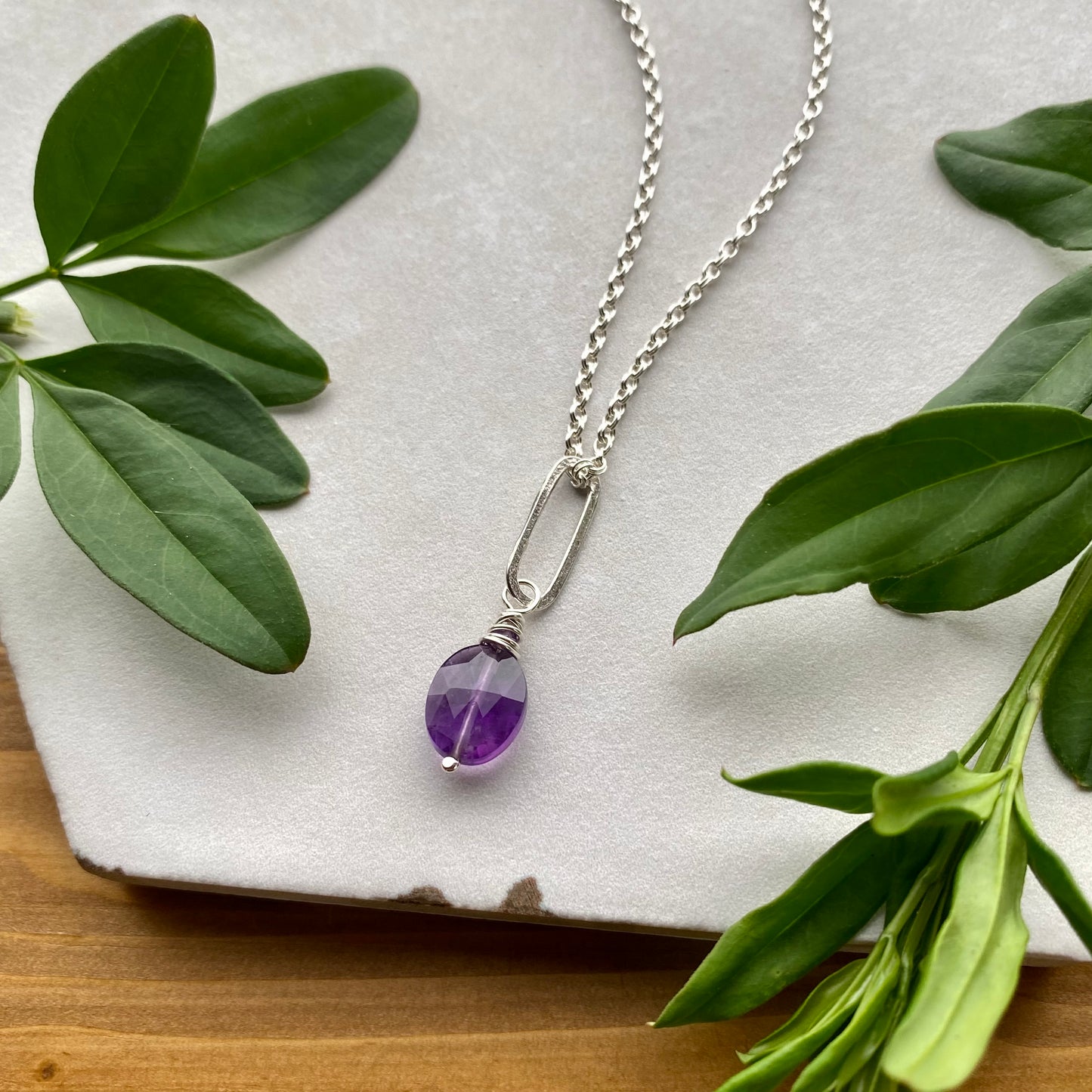 Beaded Charm - Amethyst Oval