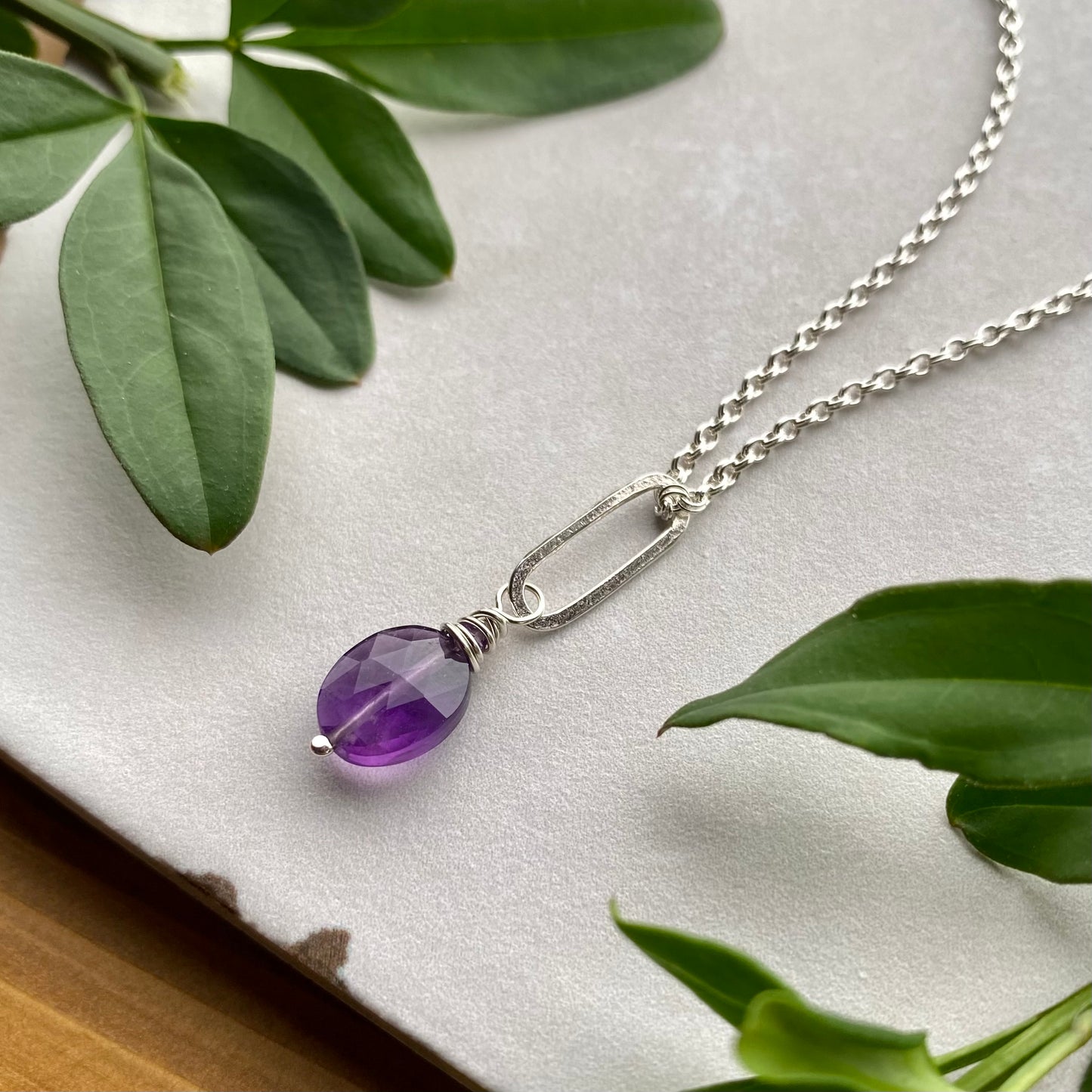 Beaded Charm - Amethyst Oval