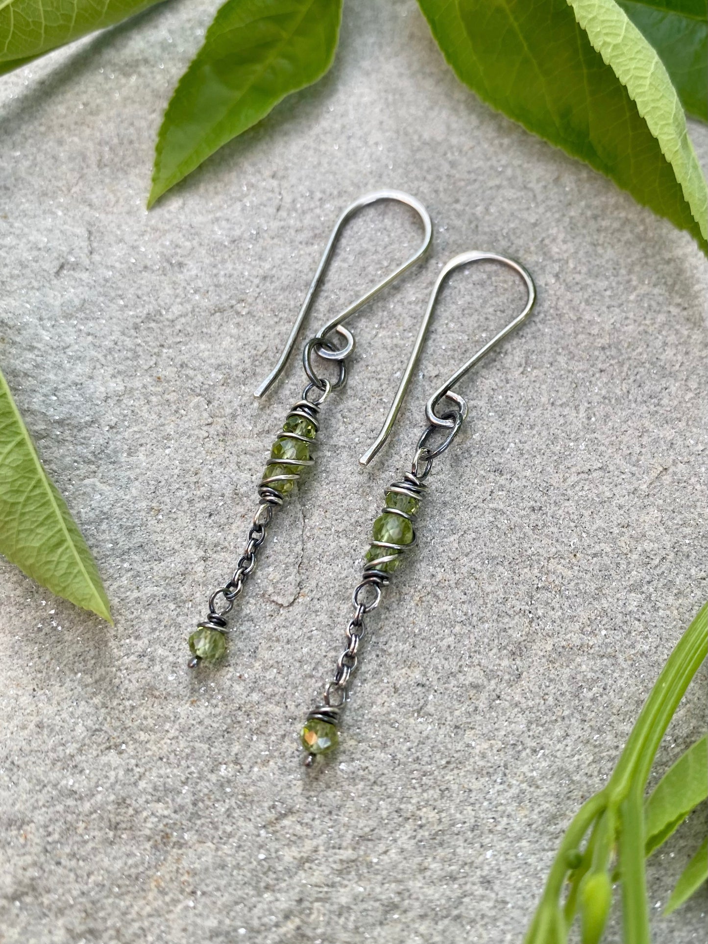 peridot satellite earrings