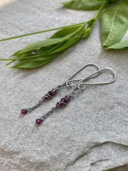 garnet satellite earrings
