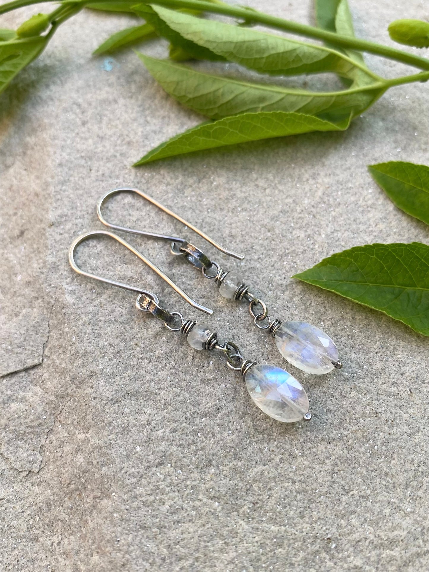 moonstone rustic silver earrings