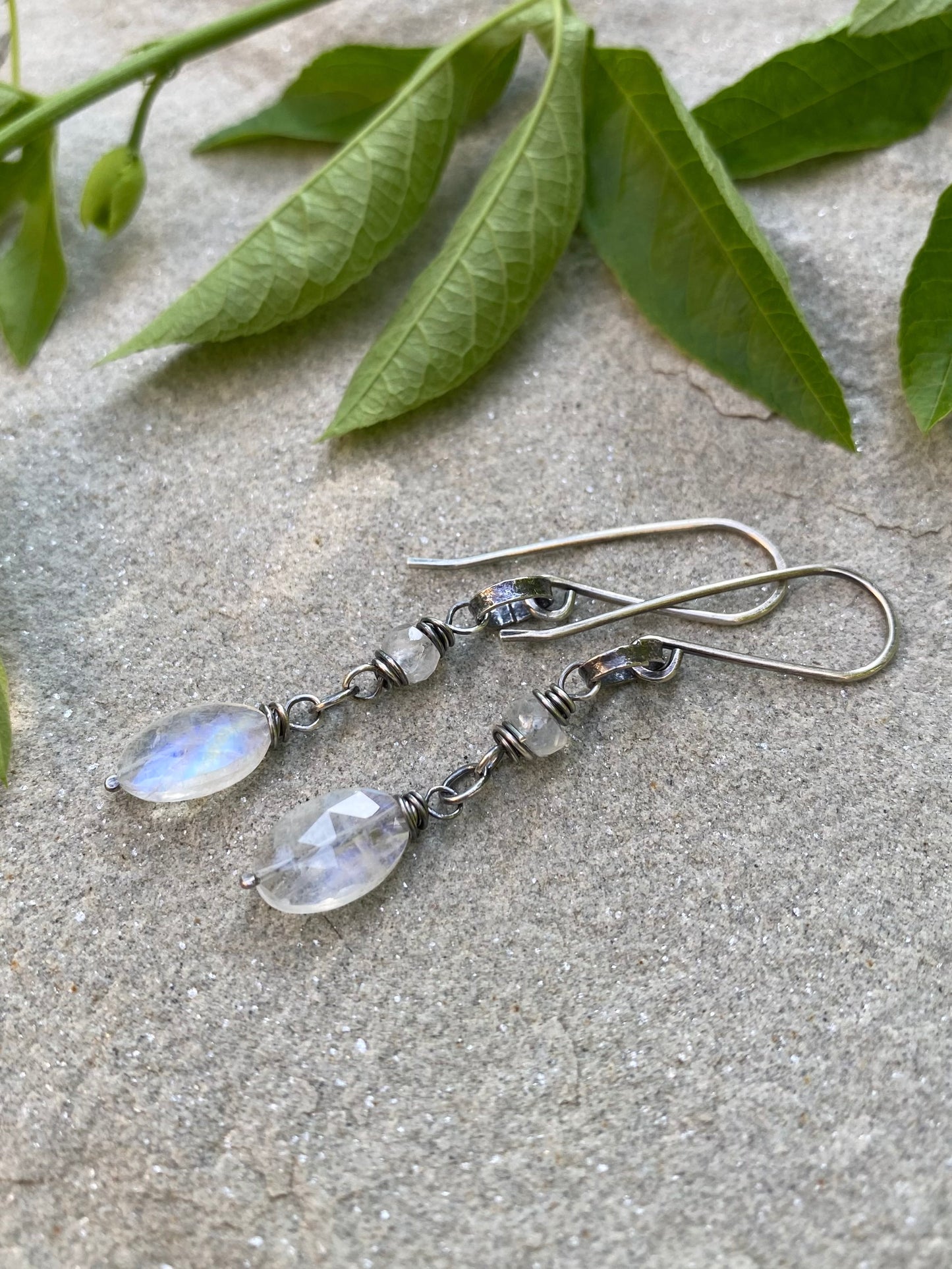 moonstone rustic silver earrings