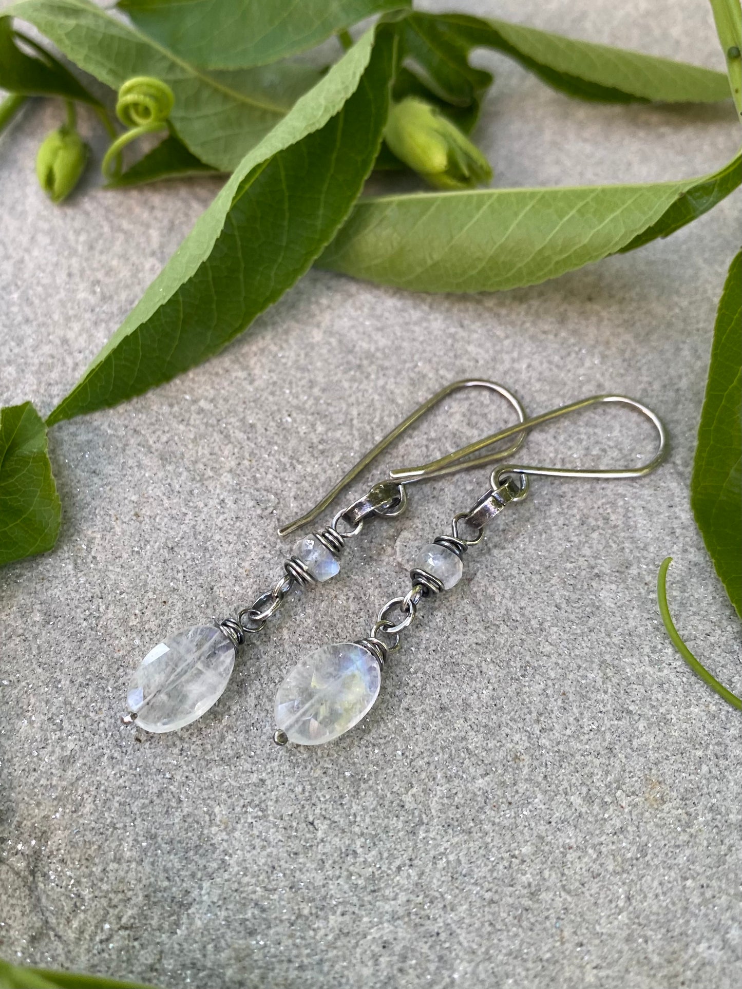 moonstone rustic silver earrings