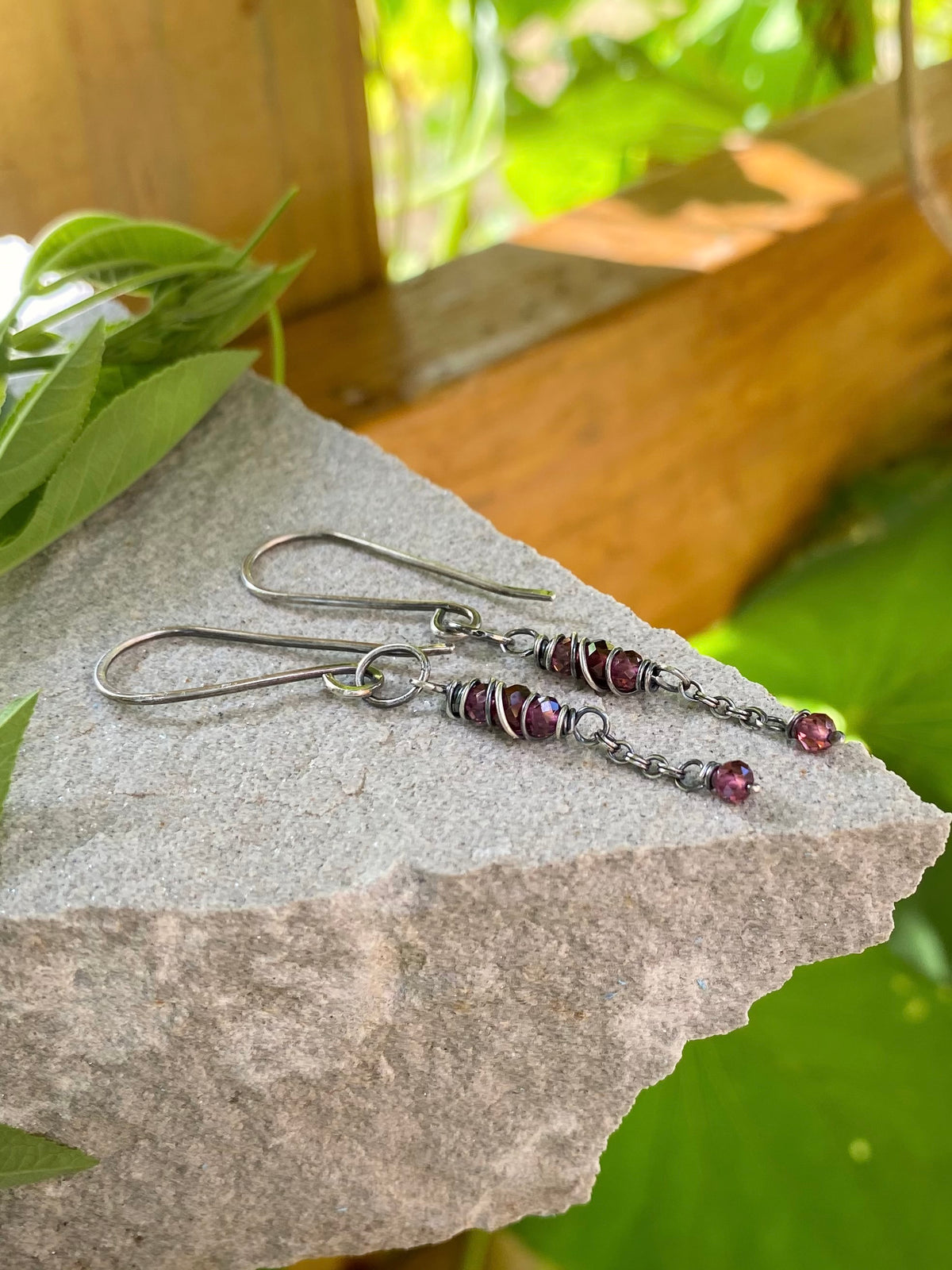 garnet satellite earrings