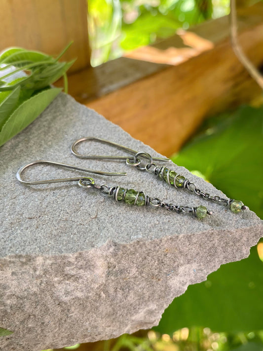peridot satellite earrings