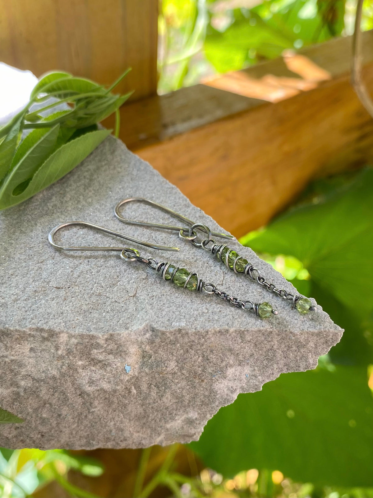 peridot satellite earrings