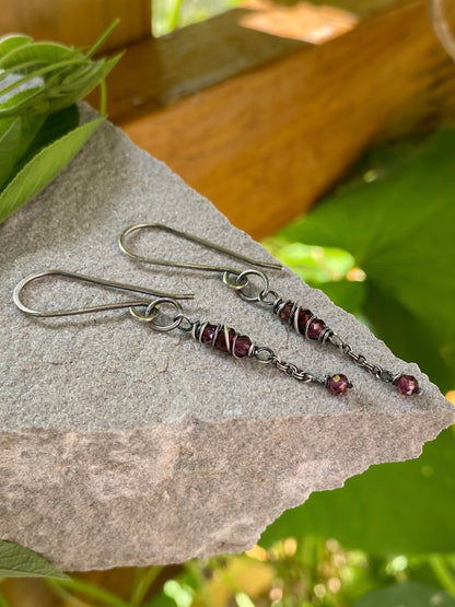 garnet satellite earrings