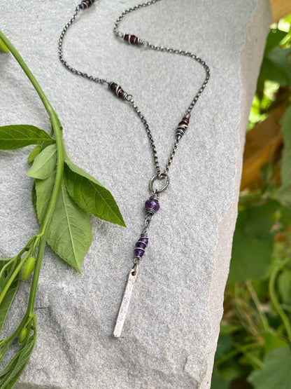 silver bar amethyst pendant necklace