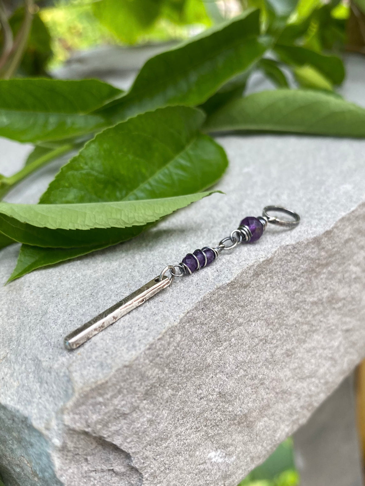 silver bar amethyst pendant necklace
