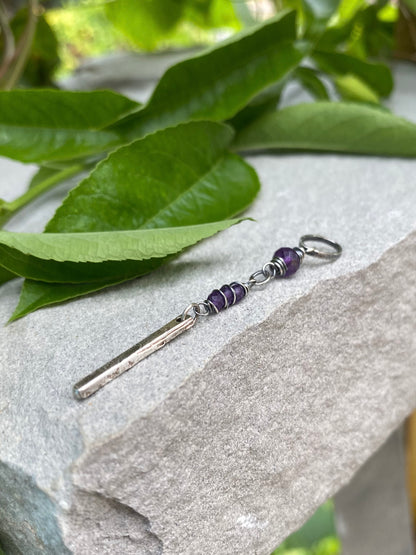 silver bar amethyst pendant necklace