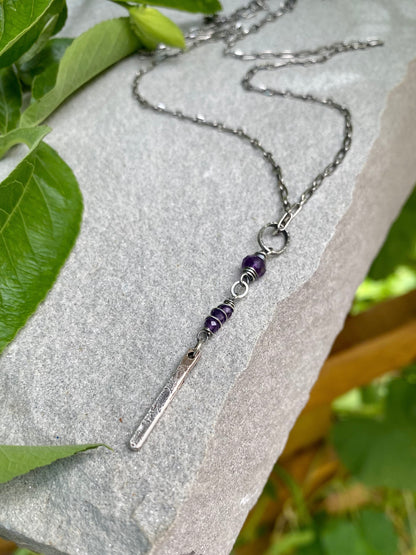 silver bar amethyst pendant necklace