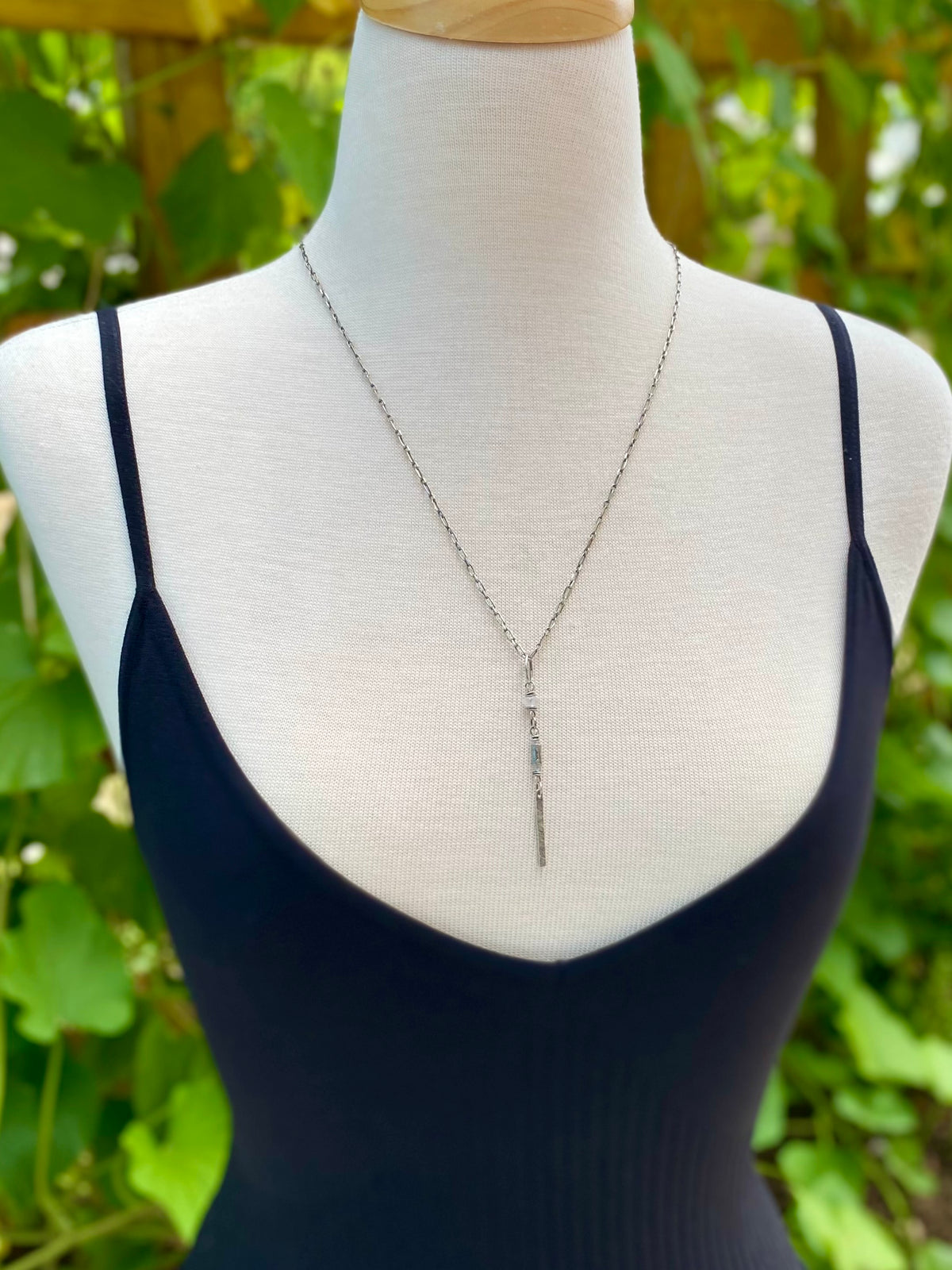 silver bar moonstone pendant necklace