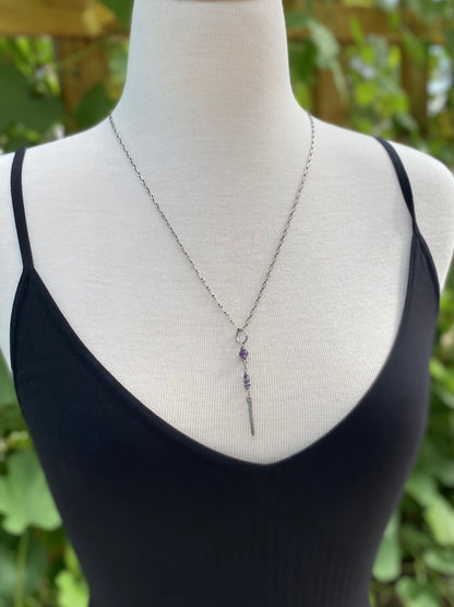 silver bar amethyst pendant necklace