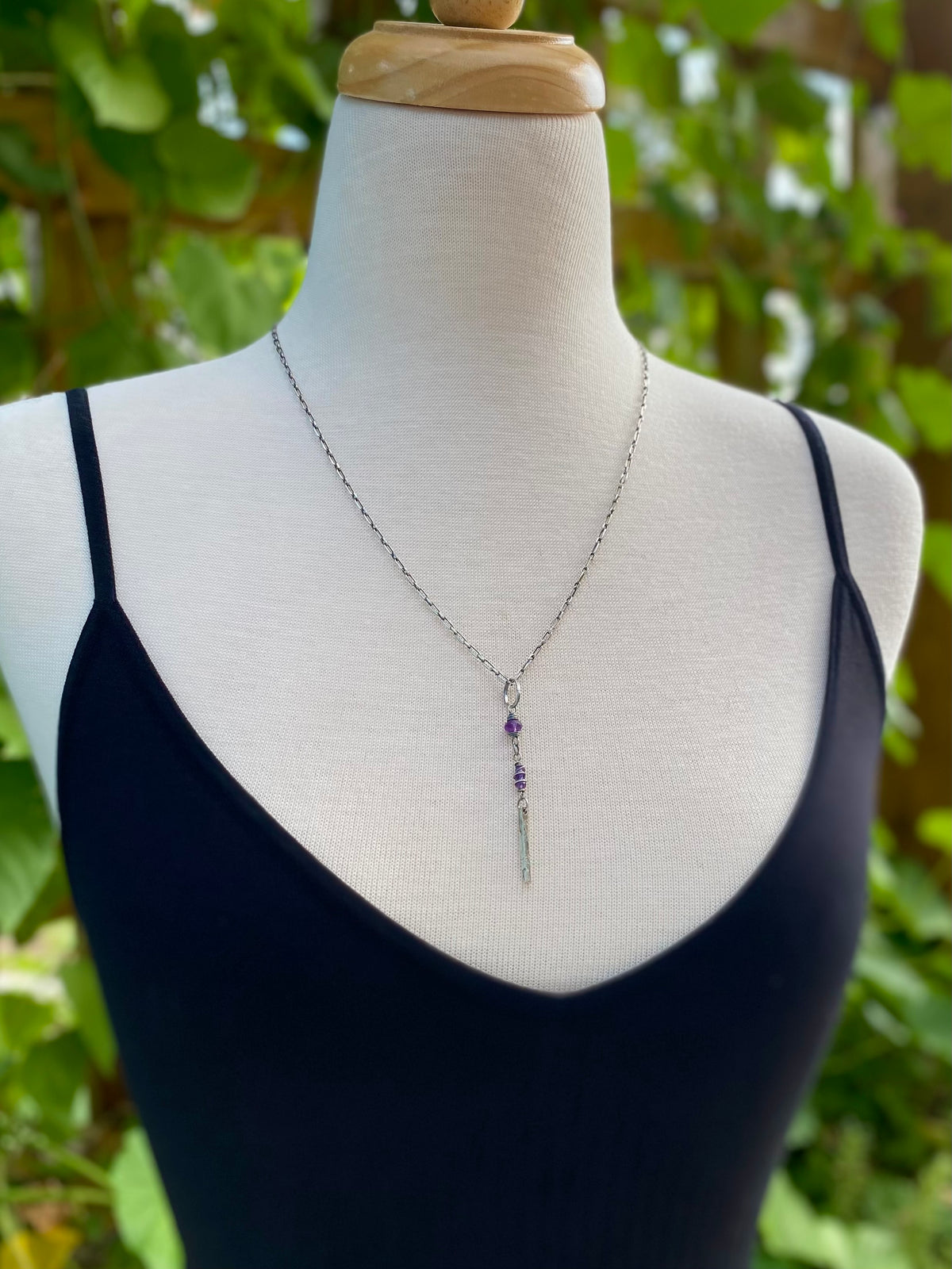 silver bar amethyst pendant necklace