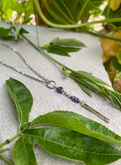 silver bar amethyst pendant necklace