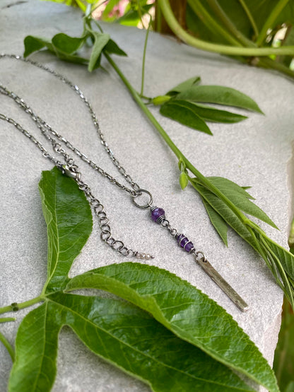 silver bar amethyst pendant necklace