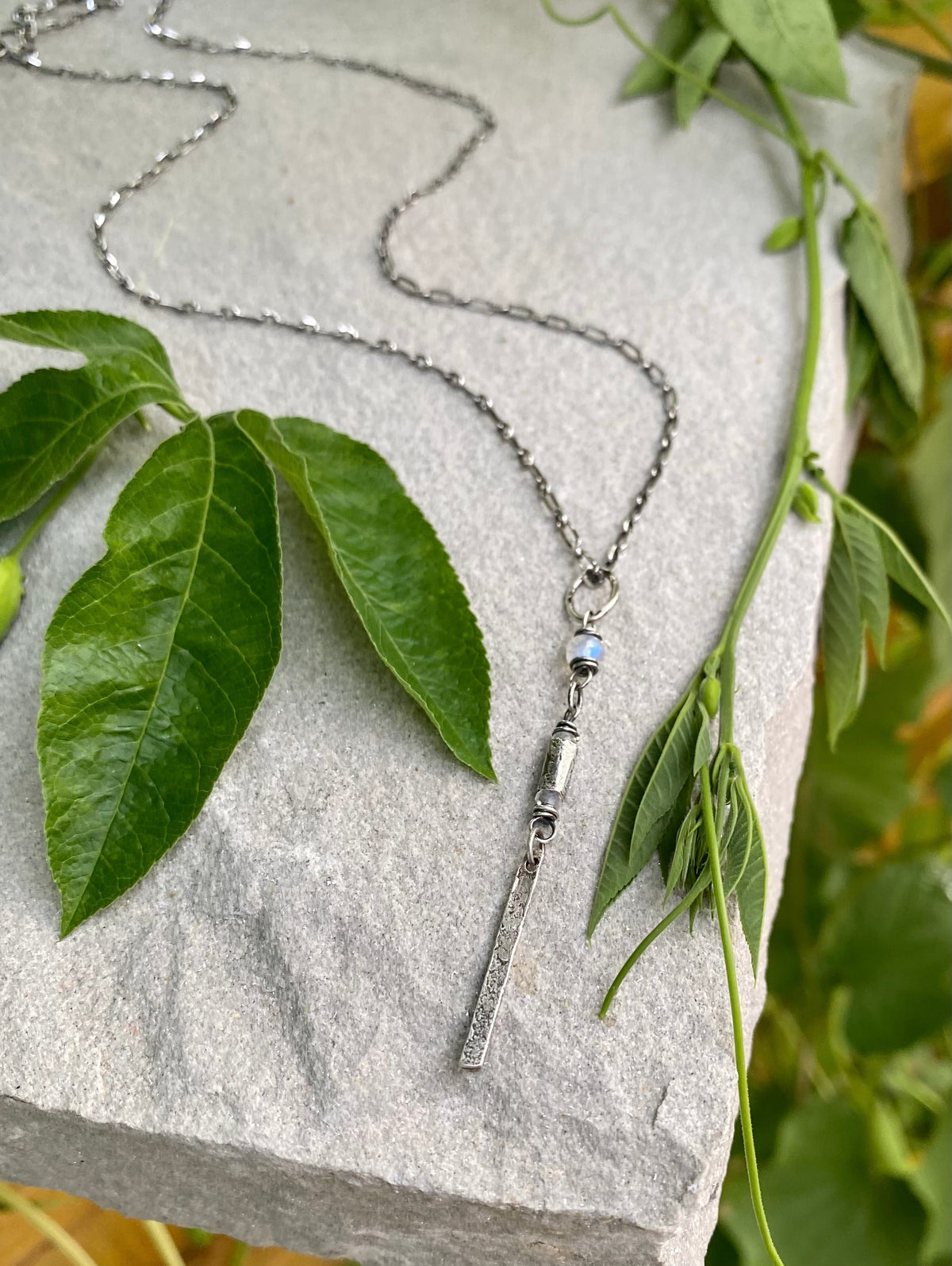 silver bar moonstone pendant necklace