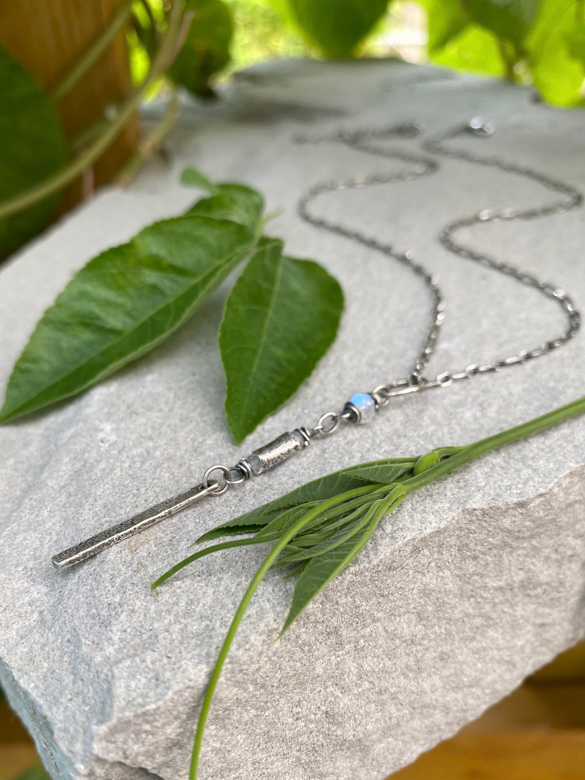 silver bar moonstone pendant necklace