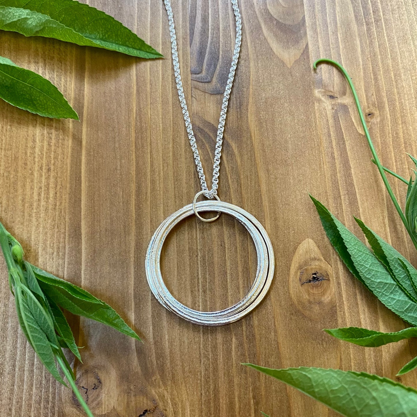 Large Circle Pendant Sterling Silver 50th Birthday Necklace Gift for Woman turning Fifty with 5 rings for 5 decades, elegant high quality milestone jewelry birthday present

