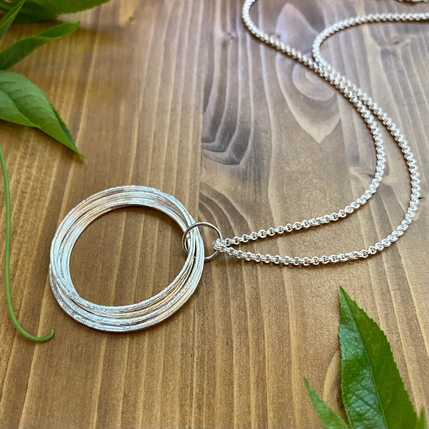 Large Circle Pendant Sterling Silver 50th Birthday Necklace Gift for Woman turning Fifty with 5 rings for 5 decades, elegant high quality milestone jewelry birthday present
