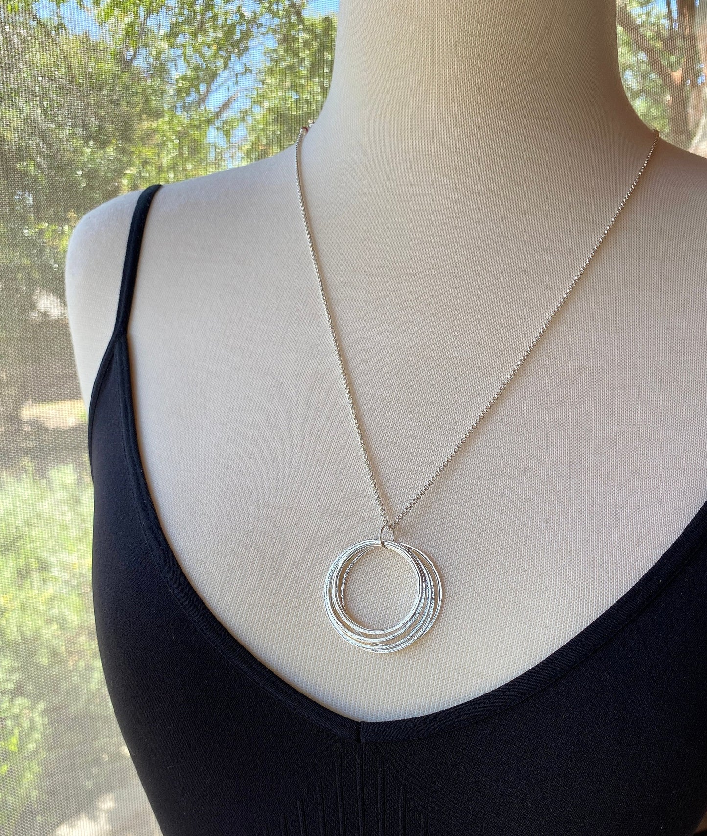 Large Circle Pendant Sterling Silver 60th Birthday Necklace Gift for Woman turning Sixty with 6 rings for 6 decades, elegant high quality milestone jewelry birthday present
