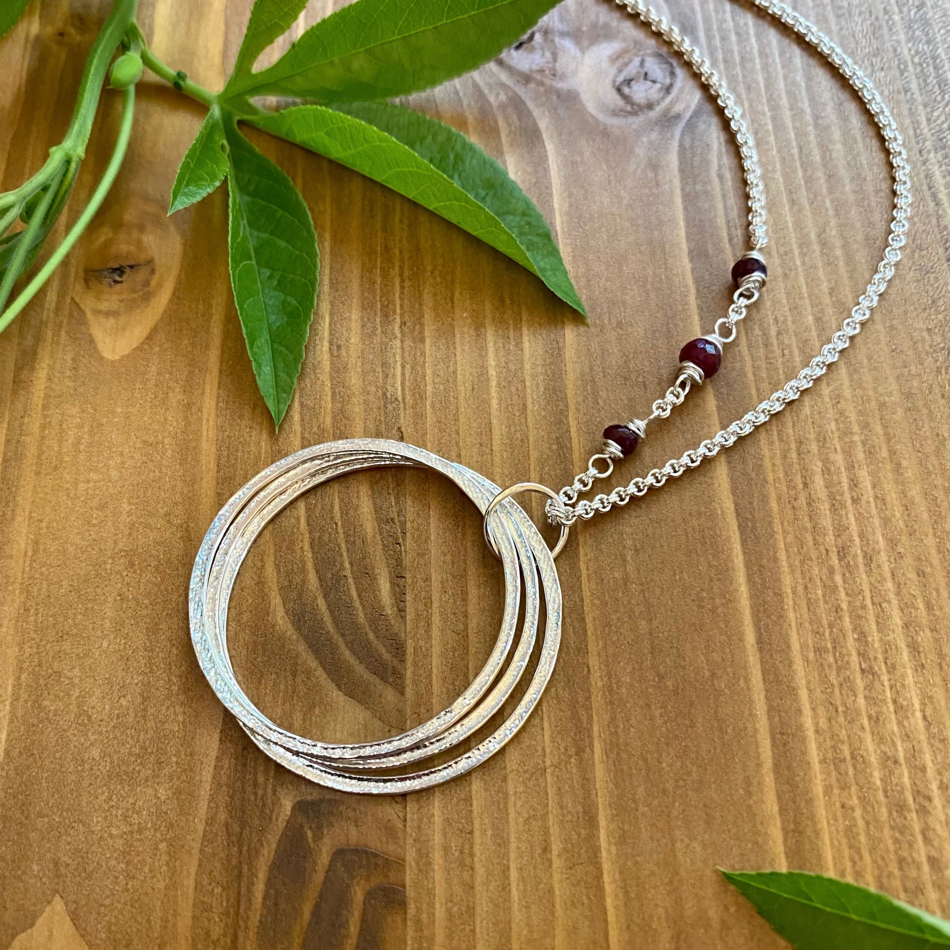 Large Silver 30th Birthday Necklace Gift for Woman Turning Thirty with 3 rings for 3 decades layered silver circles pendant with birthstones, high quality milestone jewelry