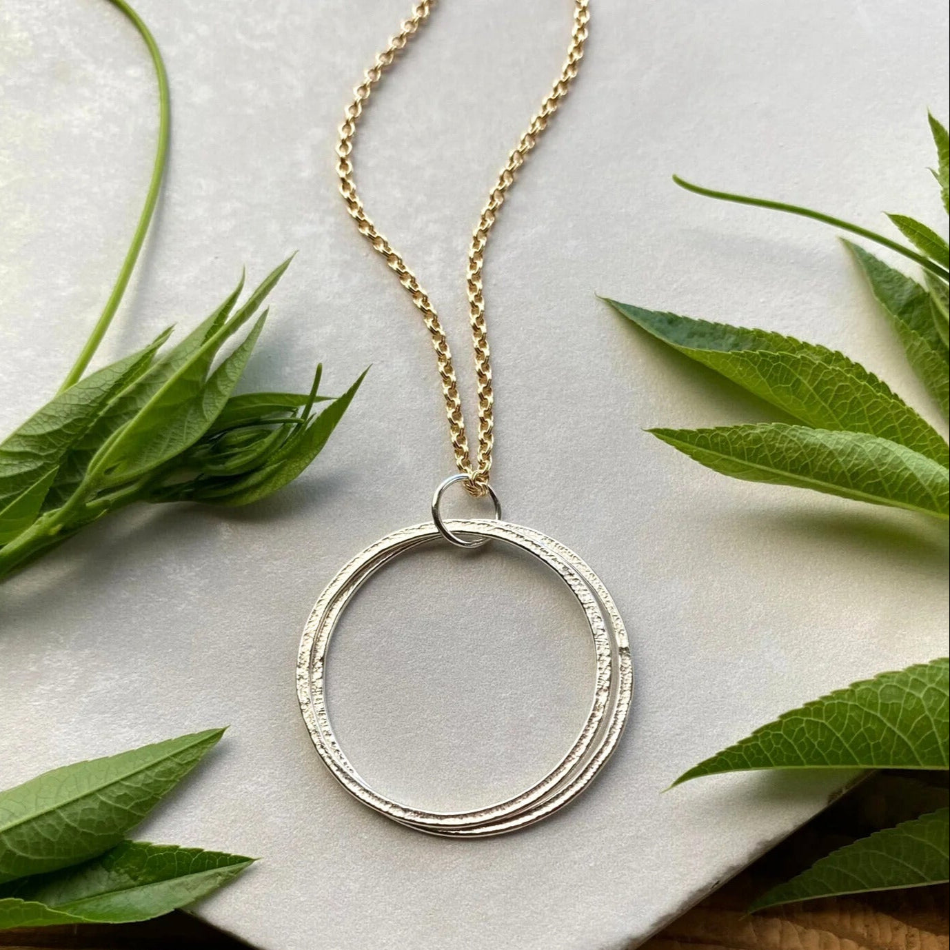 Large mixed metal gold & Silver 20th Birthday Necklace Gift for Woman Turning Twenty with 2 rings for 2 decades 